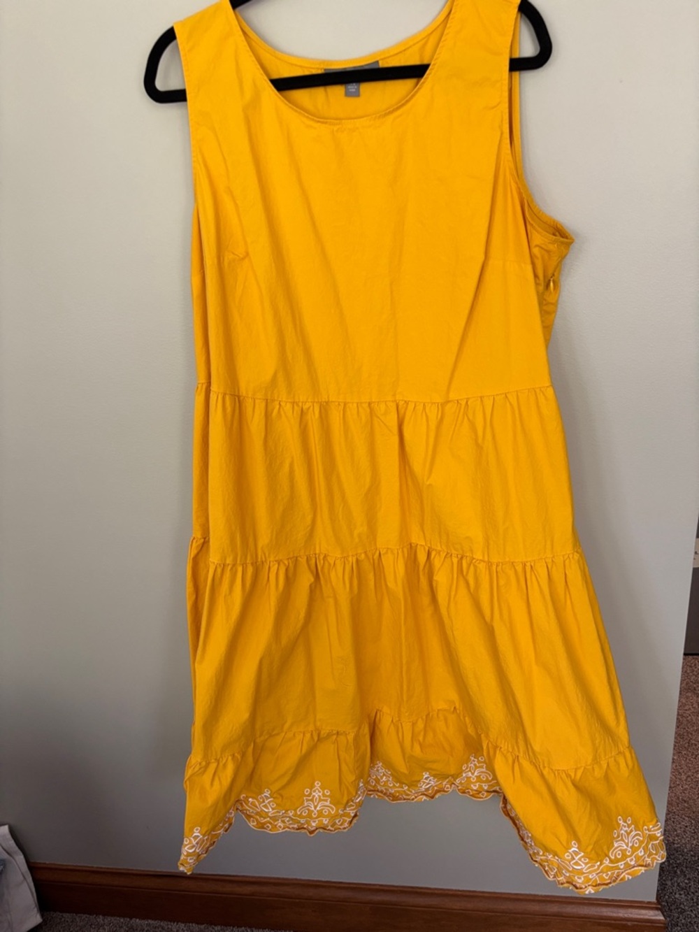 Jessica London Bright Yellow Tiered Sundress with White Embroidered Hem Cotton
